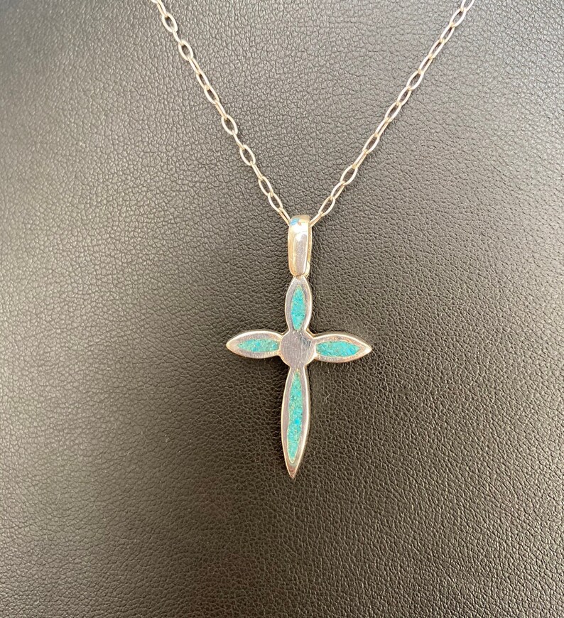 Turquoise Inlay Christian Necklace For Women And Girls Etsy