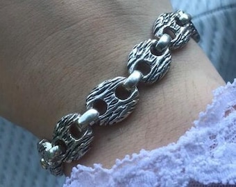 Silver link bracelet /925 Sterling Silver Genderless Bracelet Vintage Style Bracelet/Engraved silver bracelet Oxidized Jewelry
