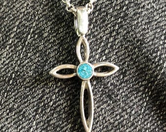 Dainty Christian Cross Pendant, Handmade Sterling Silver 925 Turquoise Gemstone