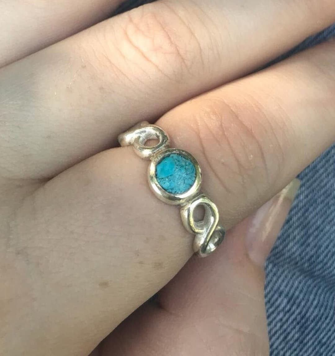 Sterling Silver Infinity Band/round Blue Turquoise /symbolic