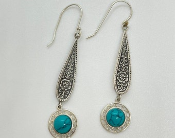 Filigree Sterling Silver 925, Turquoise Gemstone Filigree Earrings, Bohemian earrings, Ethnic Earrings Bold Earrings