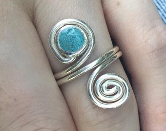 925 Sterling Silver Turquoise Ring for Women, Spiral Wire Ring | Boho Swirl Ring ,Birthstone ring, December birthstone ring