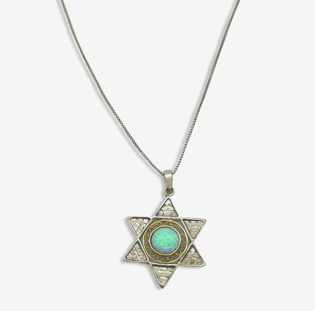 Sterling Silver 925 Star of David Charm With Opal Gemstone and Gold