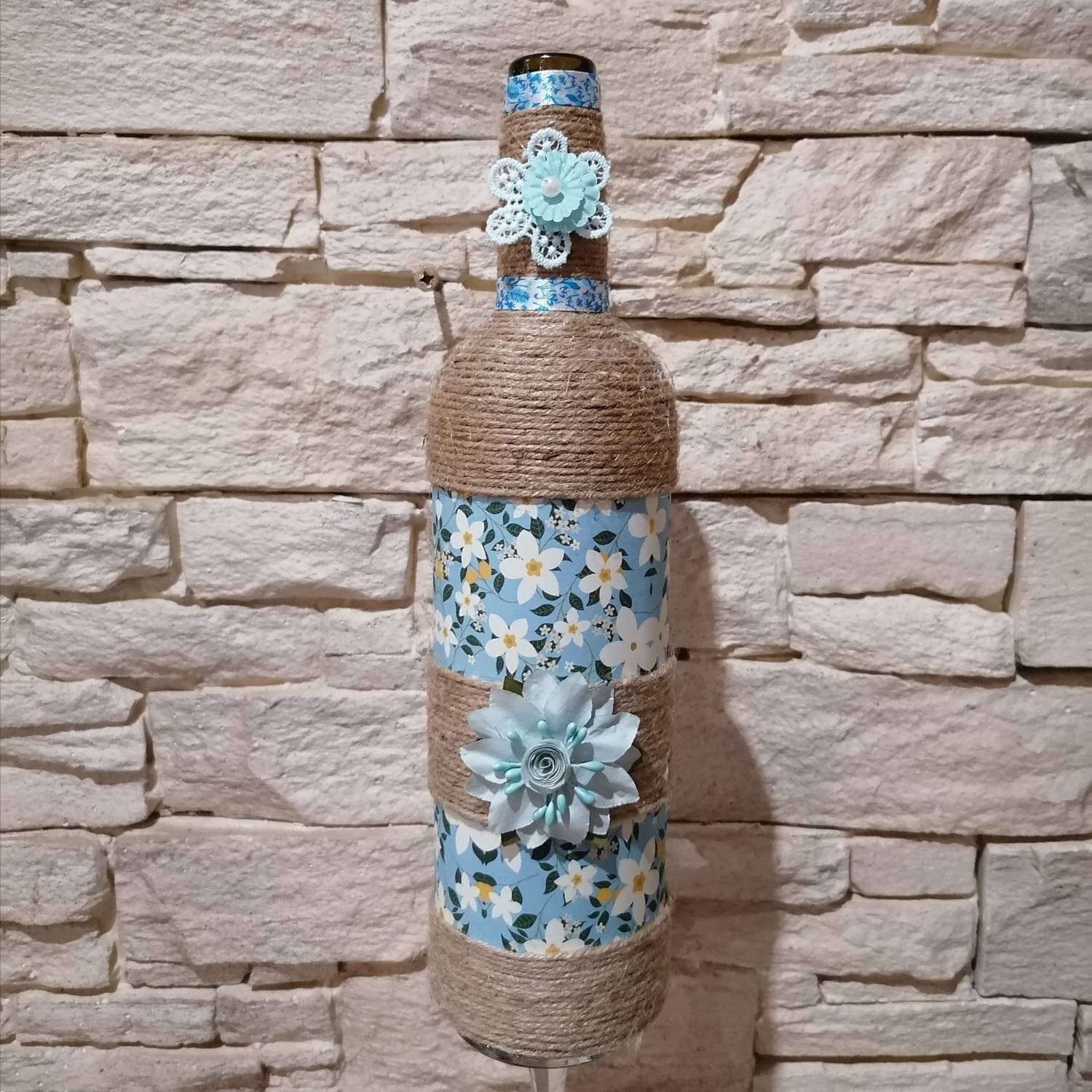 Bouteille Décoration ou Soliflore Fleurs Séchées Création Artisanale