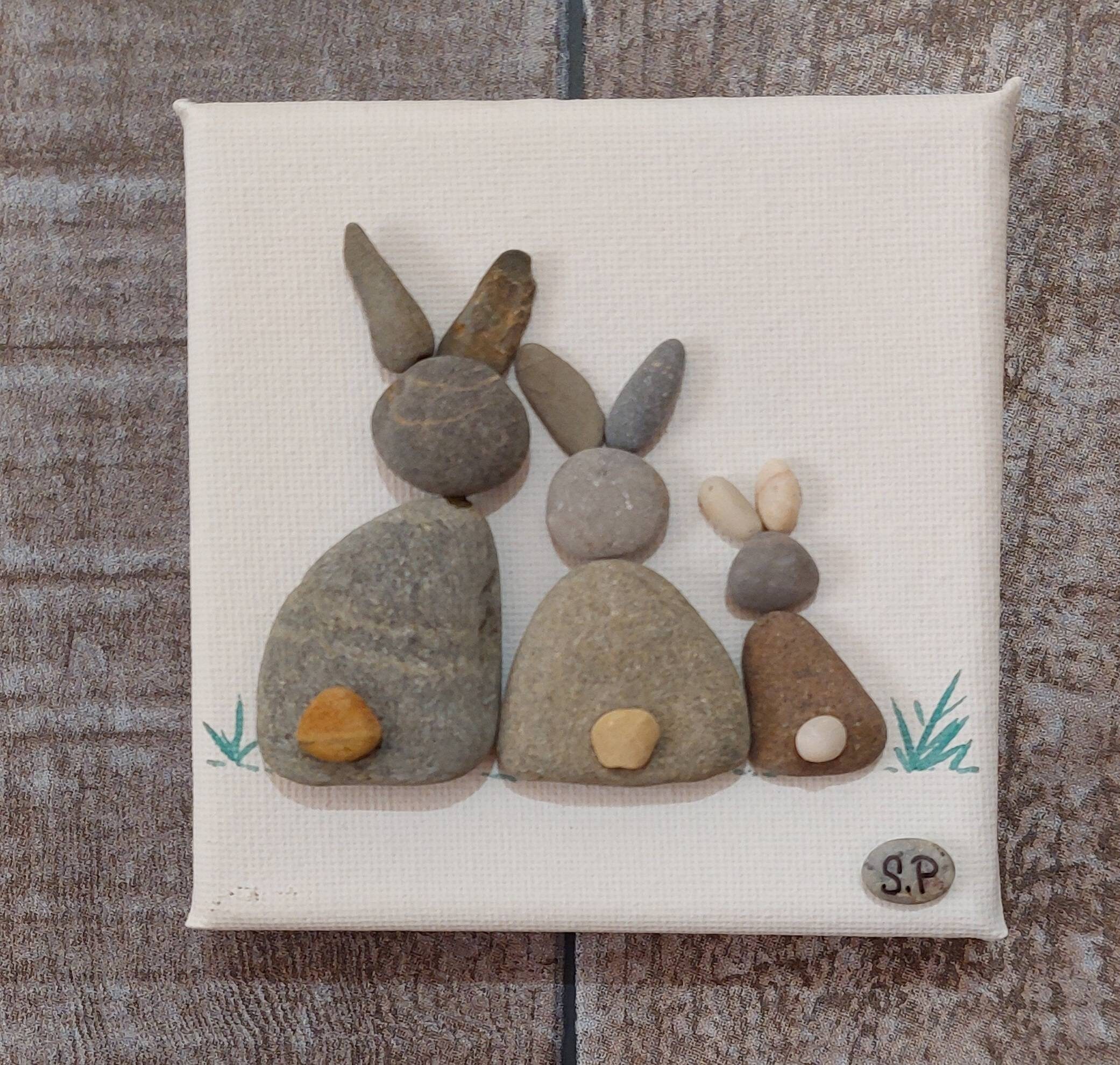 Tableau Galets Les Lapins Création Artisanale