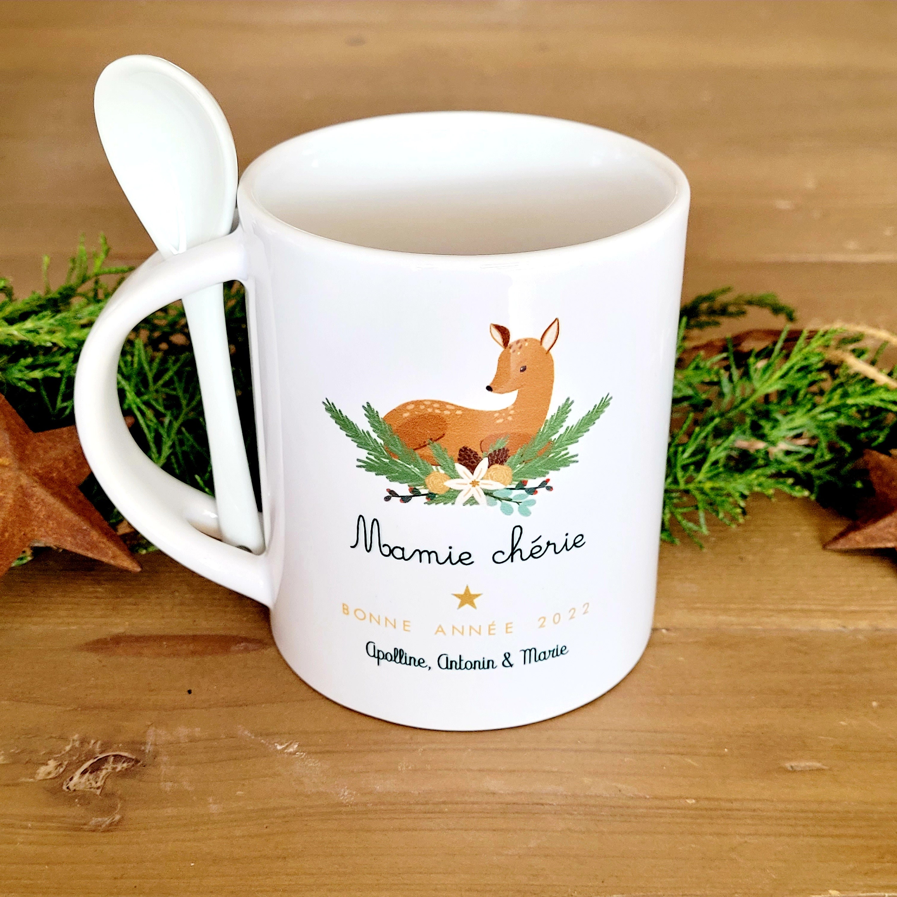 Mug Cuillère Personnalisable/Mug Mamie /Mug Bonne Année/Mug Cadeau Famille/Tasse Céramique Année/Tas