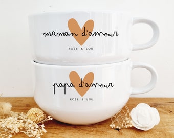 Bol à anse papa et maman/bol céramique maman/bol céramique papa/cadeau fête des mères/cadeau fête des pères/bol papa/bol maman/papa maman