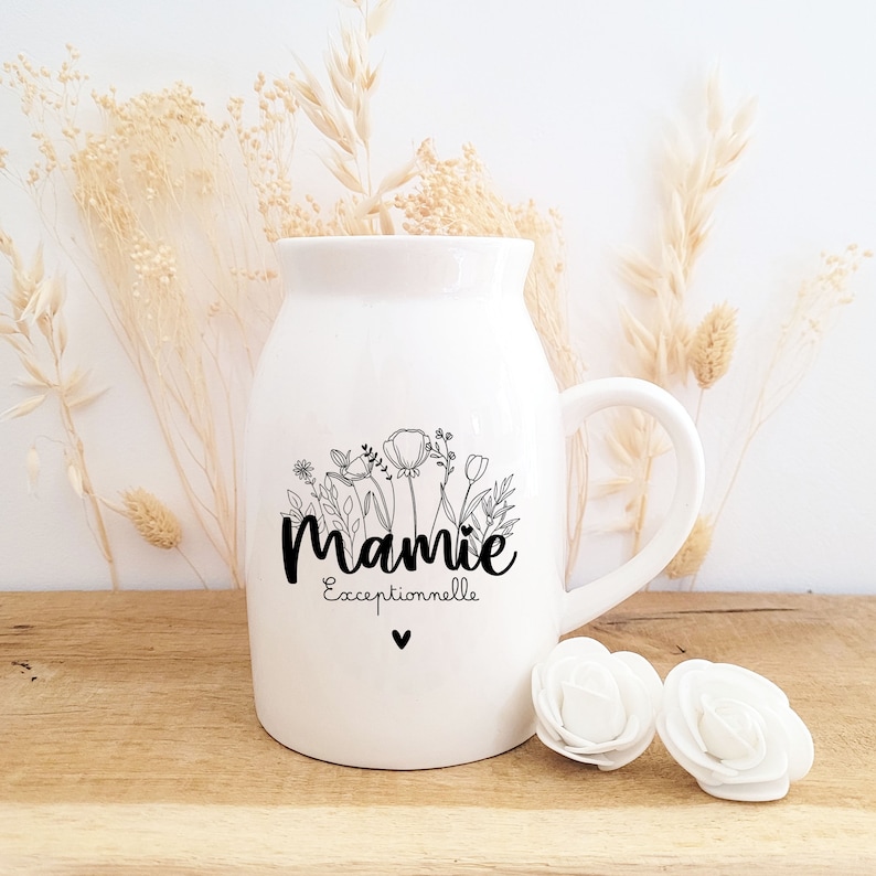 Small personalized dried flower vase/Grandmother's Day dried flower vase/Grandmother's Day gift/personalized granny milk jug image 3
