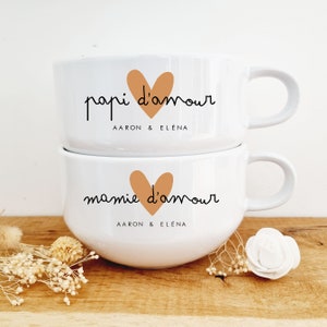 Bol céramique avec anse papi mamie/cadeau papi et mamie personnalisé/cadeau papa et maman/bol personnalisé mamie/bol personnalisé papi/mamie