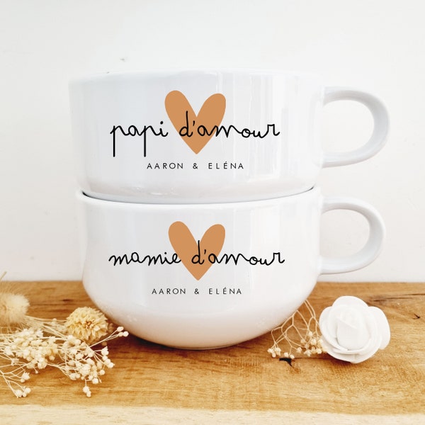 Bol céramique avec anse papi mamie/cadeau papi et mamie personnalisé/cadeau papa et maman/bol personnalisé mamie/bol personnalisé papi/mamie