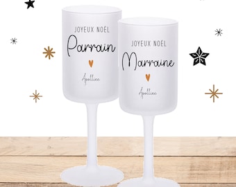 Verre à vin personnalisé/verre à vin noël/verre décoré noël/cadeau verre personnalisé/verre à vin parrain marraine/cadeau parrain marraine