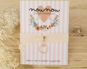 Carte bracelet nounou/bracelet quartz rose/bracelet pour nounou/cadeau merci nounou/bijou merci nounou/remerciement nounou/cadeau assmat