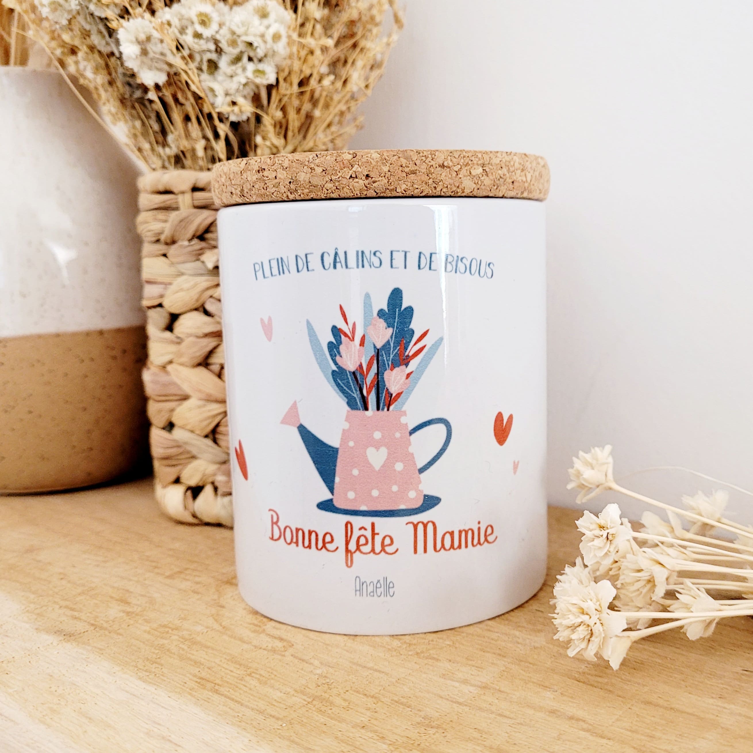 Bougie Pot Céramique/Bougie Bonne Fête Mamie/Bougie Personnalisée/Bougie Maman Arrosoir Fleurs /Fête