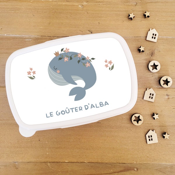 Boite à goûter personnalisable/boite à goûter prénom/boite à goûter enfant/boite a tartines/boite à goûter personnalisé/boite jolie baleine