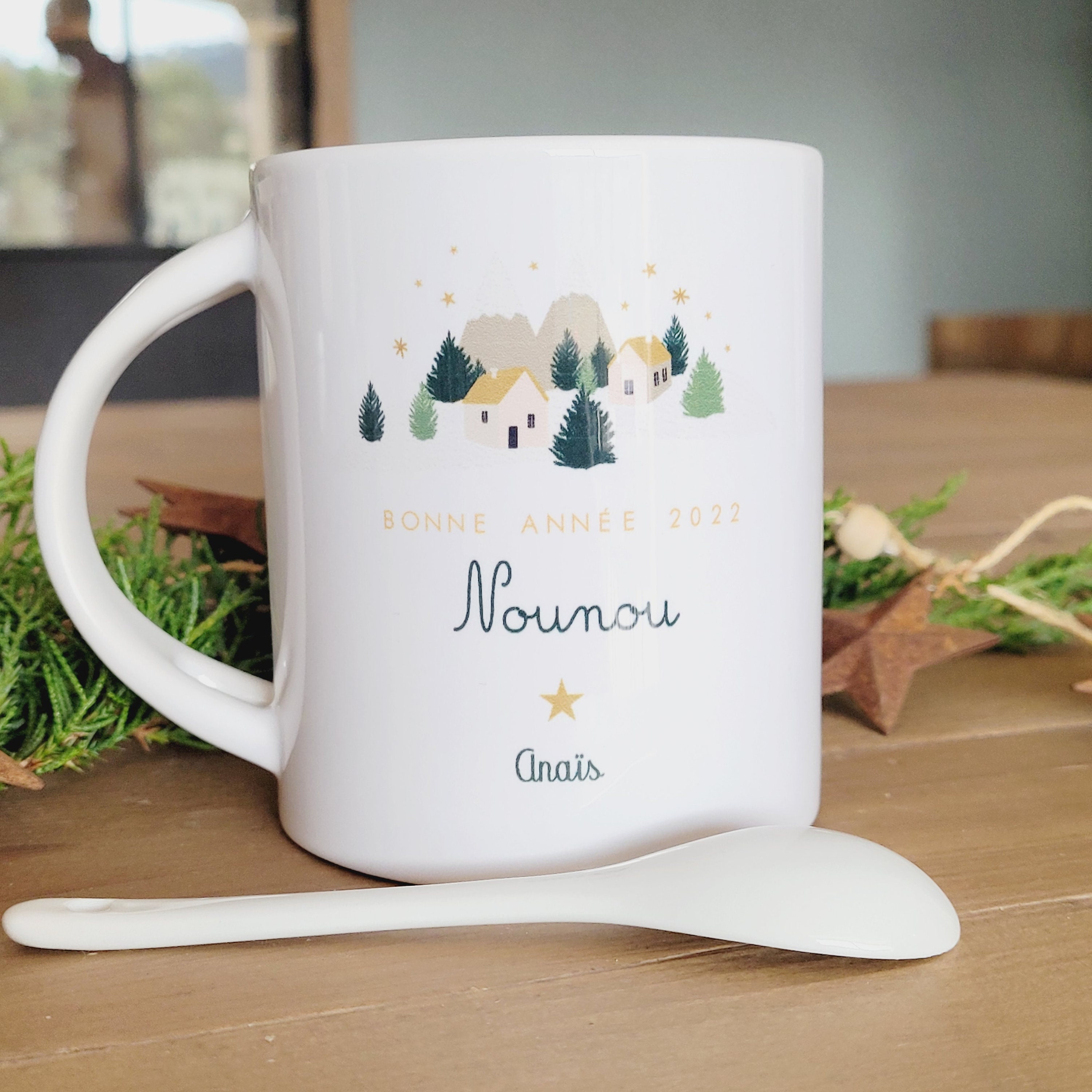 Mug Cuillère Personnalisable/Mug Nounou/Mug Bonne Année Cadeau Nounou/Tasse Céramique Année/ Mug