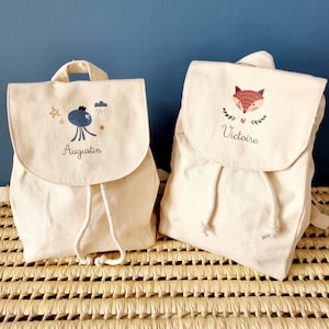 Sac à dos maternelle/sac à dos enfant/sac à dos prénom/sac a dos coton bio/mini sac à dos ecru/sac à dos