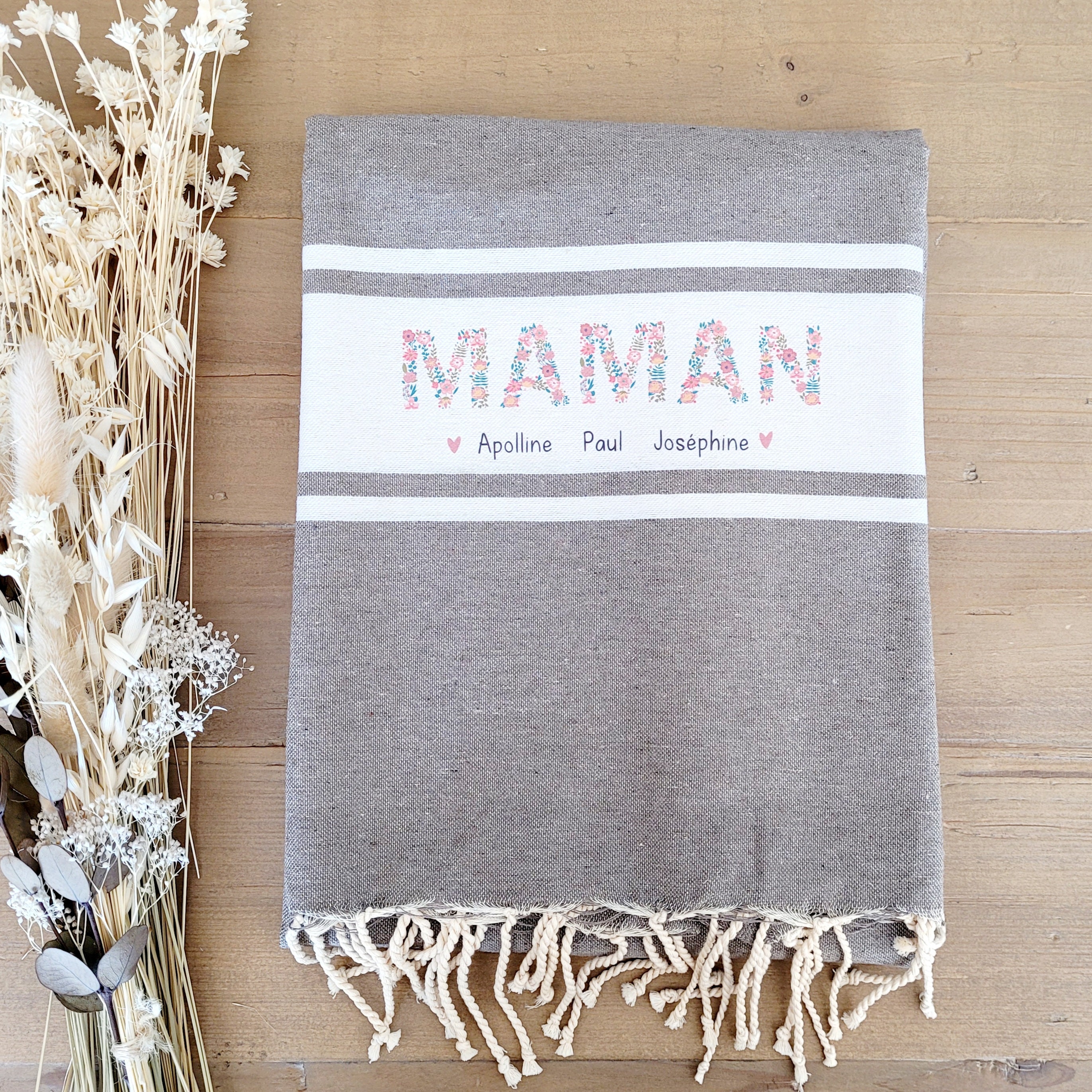 Fouta Personnalisée Maman/Fouta Plage Maman/Serviette de Maman/Cadeau Fête Des Mères/Fouta Libertie