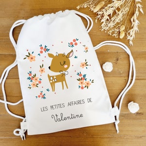 Petit sac a dos enfant/sac jolie biche fleurs/sac maternelle prénom/sac maternelle personnalisé/sac crèche enfant/sac fillette/sac fille
