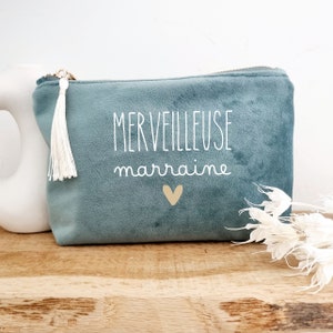 Trousse velours vert Marraine/petite trousse velours personnalisée/trousse velours marraine merveilleuse/cadeau marraine/ baptême/marraine