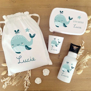Kit gouter enfant/boite gouter personnalisée/gobelet personnalisé/boite à gouter personnalisée/gourde enfant/pochon rangement maternelle