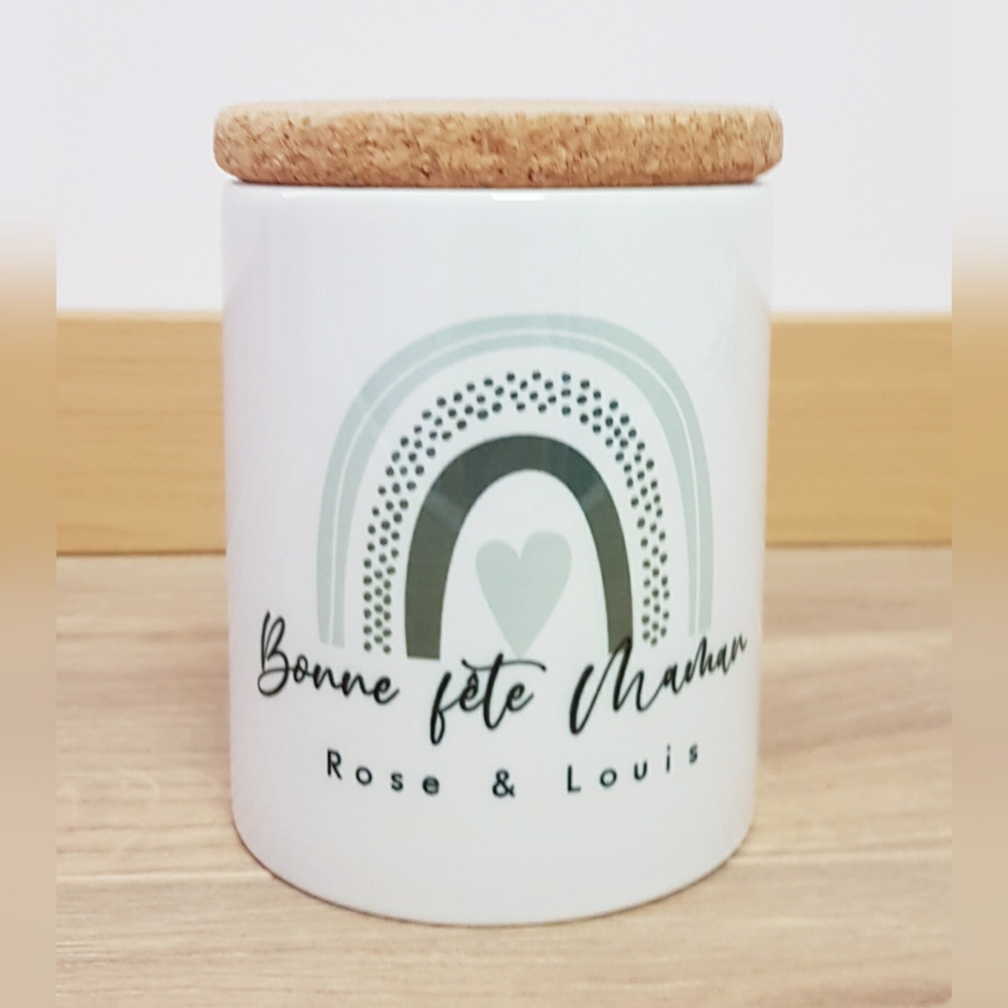 Bougie Pot Céramique/Grand Arc en Ciel Vert Sauge/Bougie Bonne Fête Maman/Bougie Personnalisée Maman