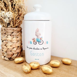 Personalized chocolate jar/Ceramic jar Easter/chocolate box/Easter gift/Easter chocolate box/bicycle bunny jar/Easter