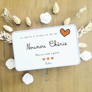 Cadeau nounou personnalisé/boite métal cœur terracotta/boite métal nounou/boite rangement nounou/fête des nounous/noël nounou/boite nounou