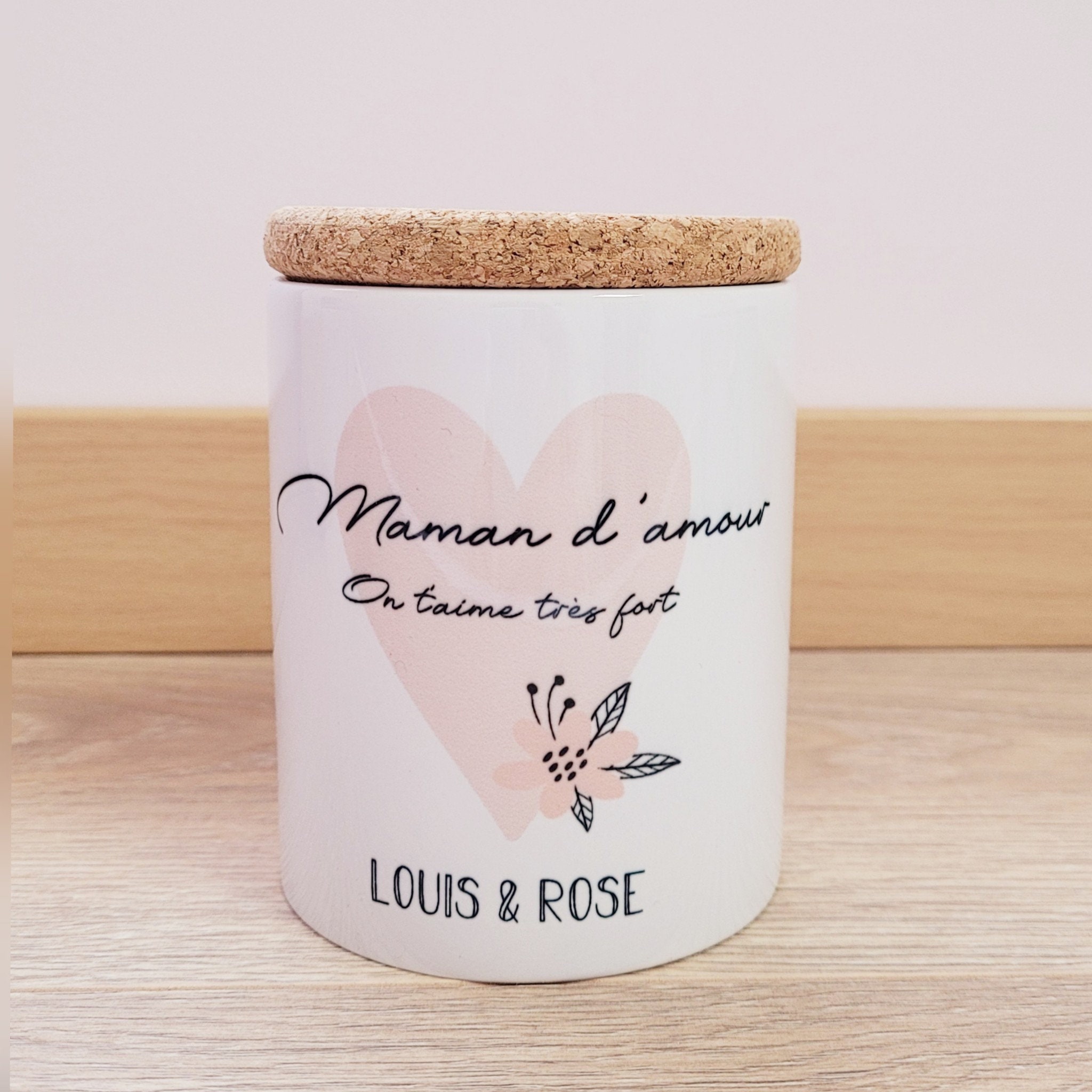 Bougie Pot Céramique/Coeur Rose/Bougie Bonne Fête Maman/Bougie Personnalisée Maman/Cadeau Des Mères/