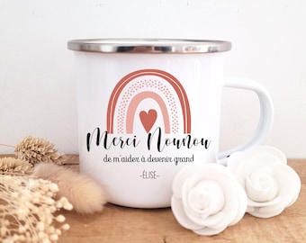 Mug personnalisable nounou/mug personnalisé nounou /mug pour nounou/mug acier émaillé nounou/mug vintage/ mug arc en ciel nounou/nounou