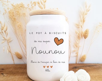 Pot à biscuits personnalisé/pot super nounou cœur/pot à cookie personnalisé/pot céramique personnalisable/cadeau personnalisé nounou/nounou