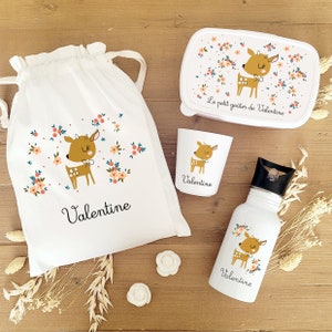 Kit gouter enfant/ boite à gouter et gourde assorti/kit gouter personnalisé/boite à gouter personnalisée/gourde personnalisée/jolie biche
