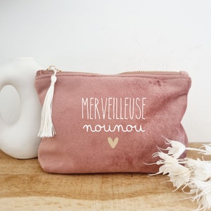 Trousse velours rose à personnaliser/trousse velours rose nounou/trousse velours rose maitresse/trousse velours atsem/trousse personnalisée