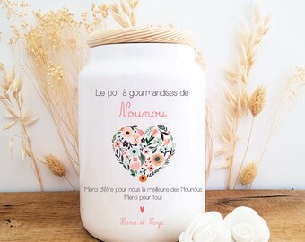 Pot à gourmandises personnalisé/pot a gourmandises nounou/pot céramique nounou/cadeau personnalisable nounou/meilleure nounou/merci nounou