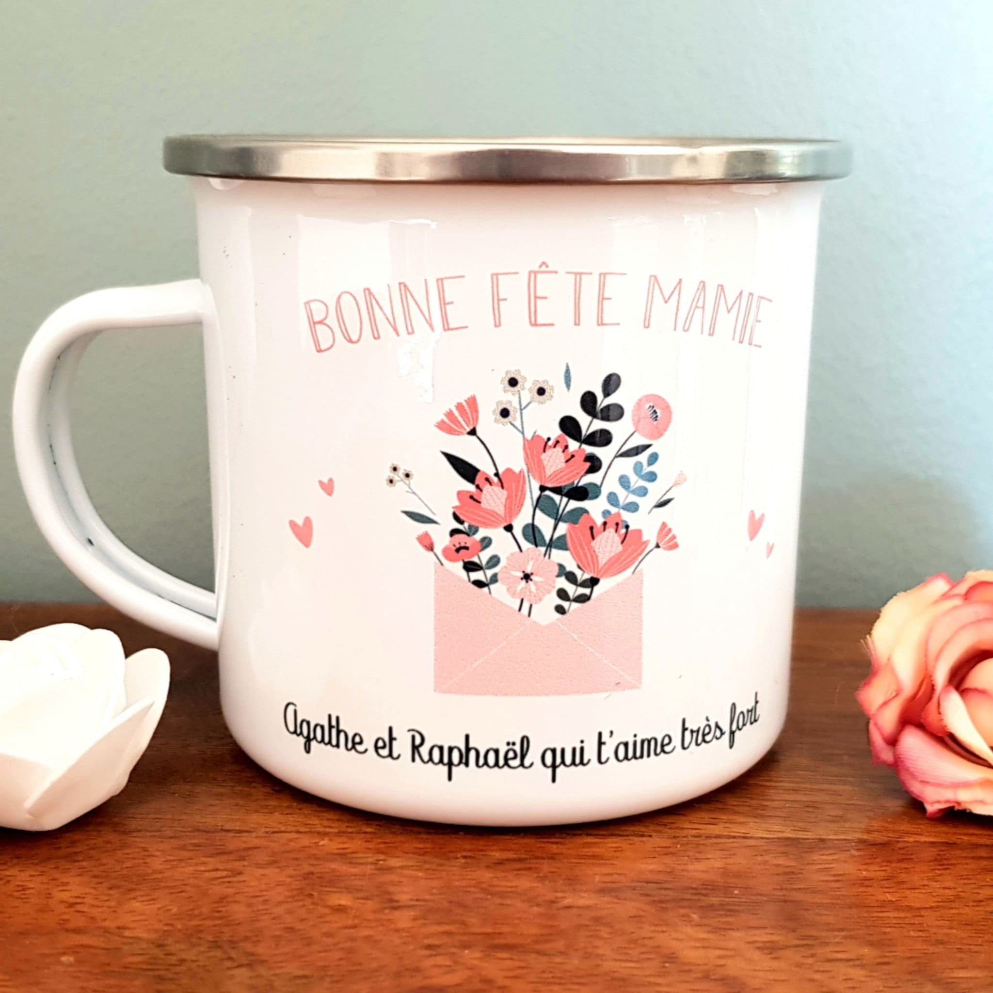 Mug Personnalisable Mamie/Mug Personnalisé /Mug Bonne Fête Mamie Acier Émaillé Vintage Mamie/ Mug En