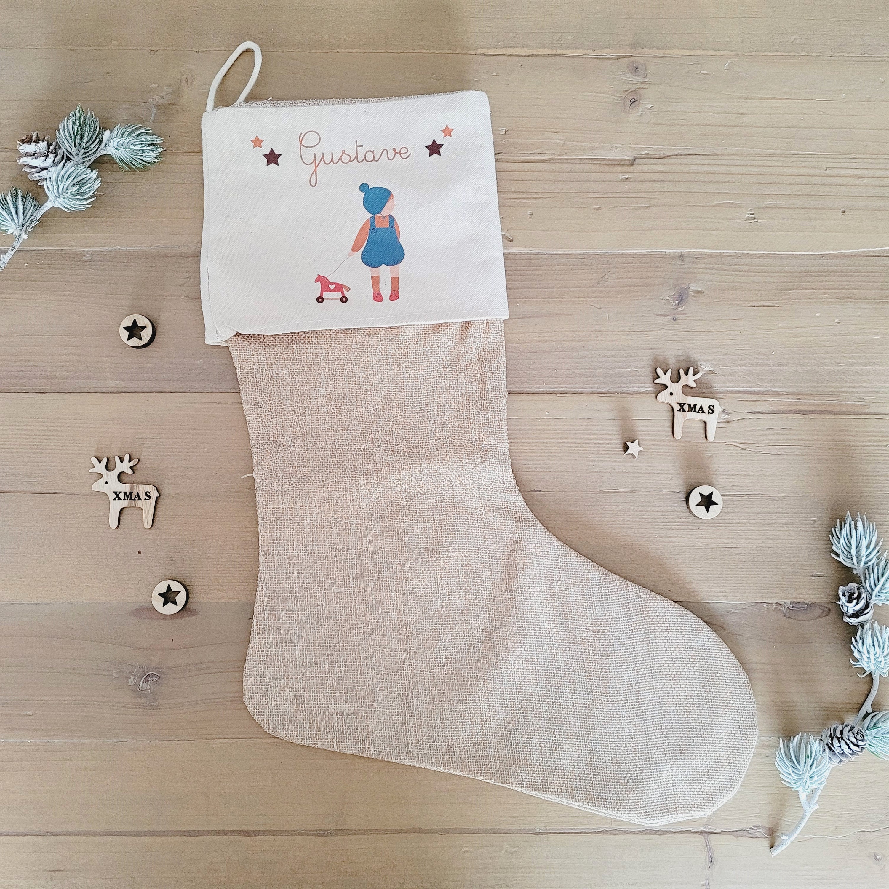 Chaussette de Noel Personnalisée/Chaussette Noël Jute/Botte Jute /Bas Personnalisé/Chaussette Souven