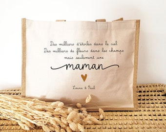 Cabas jute maman/cabas personnalisé maman/cabas fête des mères/sac personnalisé maman/cadeau fete des mamans/cadeau maman/maman