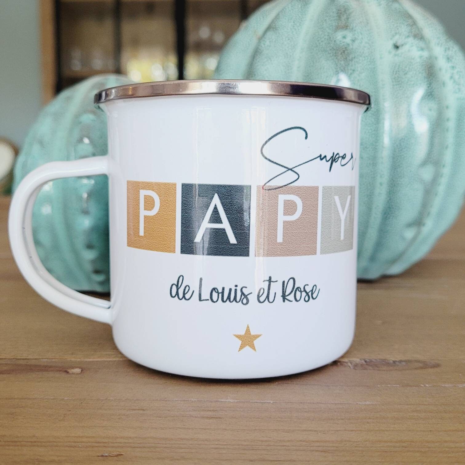 Mug Blanc Vintage/Collection Super Papy/Mug Papi Personnalisé/Tasse Métal Papy/Mug Fête Des Grands P