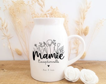 Petit vase personnalisé fleur séchée/vase fleurs séchées fête des grands mères/cadeau fête des grands mères/pot à lait personnalisé mamie