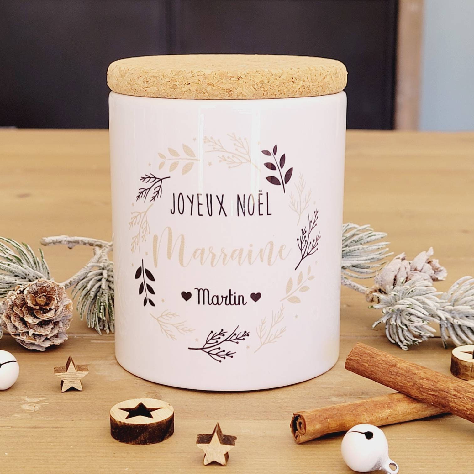 Bougie de Noël Marraine/ Bougie Personnalisé/ Cadeau Cerf Noel/Marraine