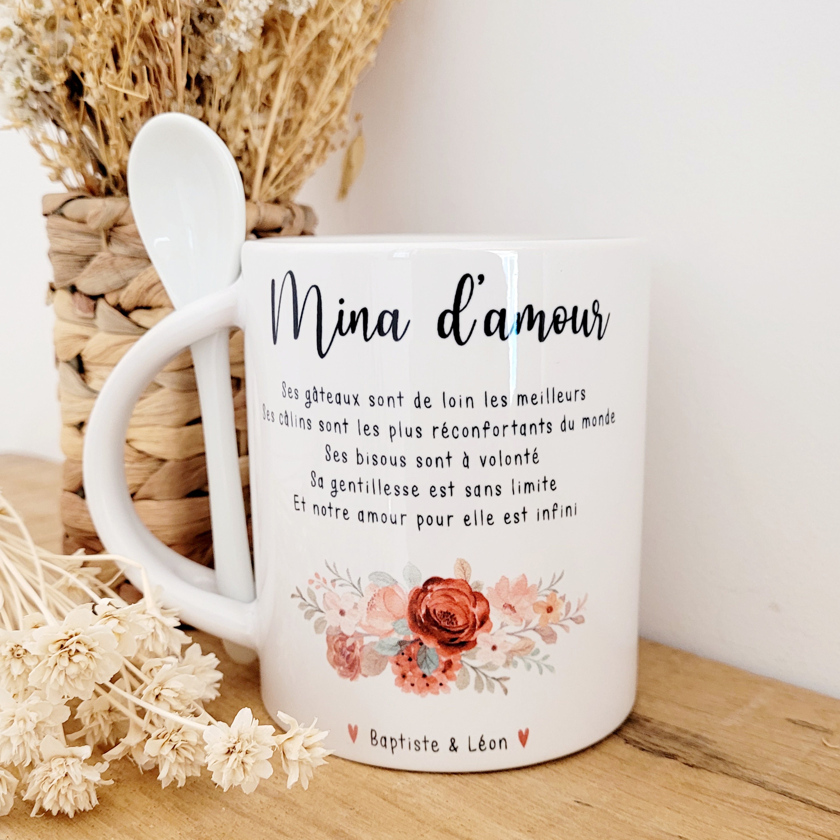 Mug Cuillère Mina d'amour/Mug Fête Des Mamies/Mug Grands Mères/Mug Personnalisée Mamie/Tasse Mamie/C