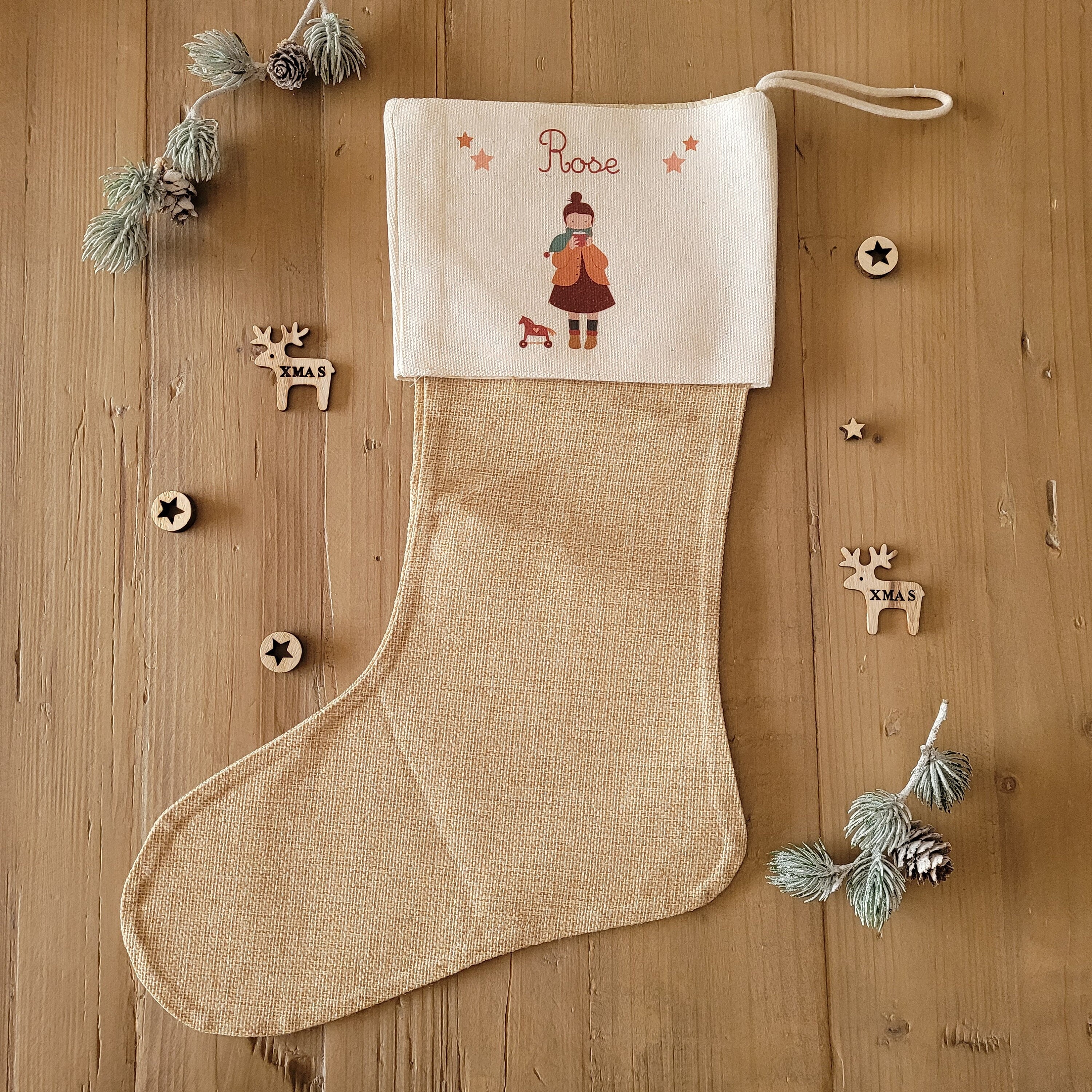 Chaussette de Noel Personnalisée/Chaussette Noël Jute/Botte Jute /Bas Personnalisé/Chaussette Souven