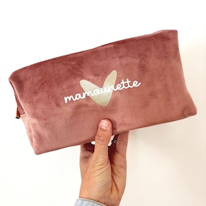 Trousse velours personnalisable/trousse velours rose maman/trousse maquillage personnalisable/trousse toilette femme/trousse velours maman