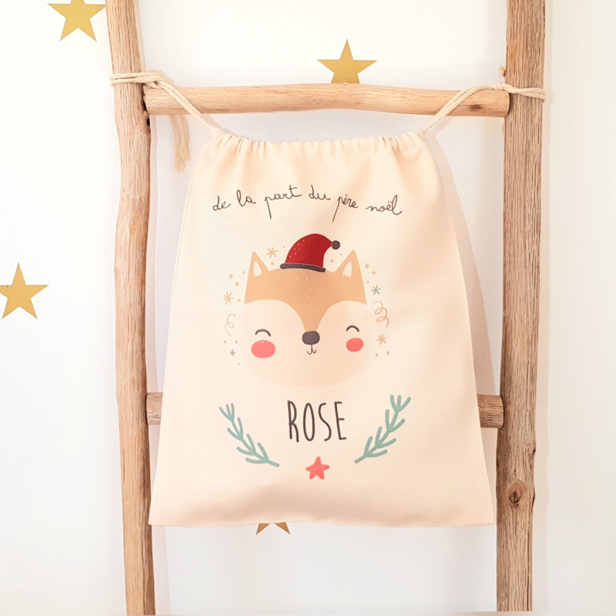 Hotte de Noël Personnalisée/ Hotte Enfant Personnalisable/Hotte Noel Renard/Sac Noël Personnalisable