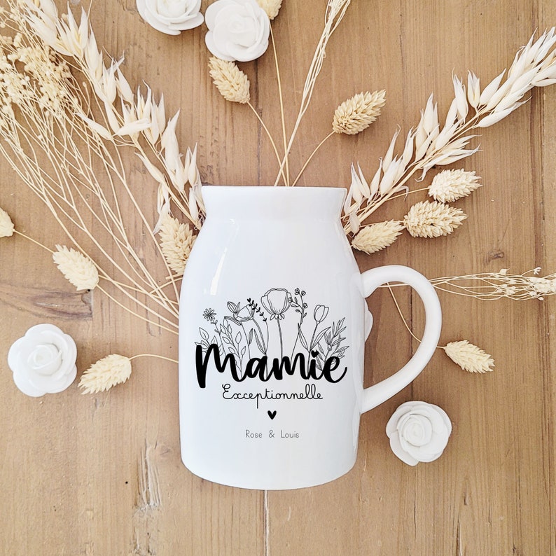 Small personalized dried flower vase/Grandmother's Day dried flower vase/Grandmother's Day gift/personalized granny milk jug image 4