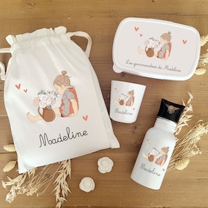 Kit gouter enfant/ boite à gouter et gourde assorti/kit gouter personnalisé/boite à gouter personnalisée/gourde personnalisée/cadeau fille