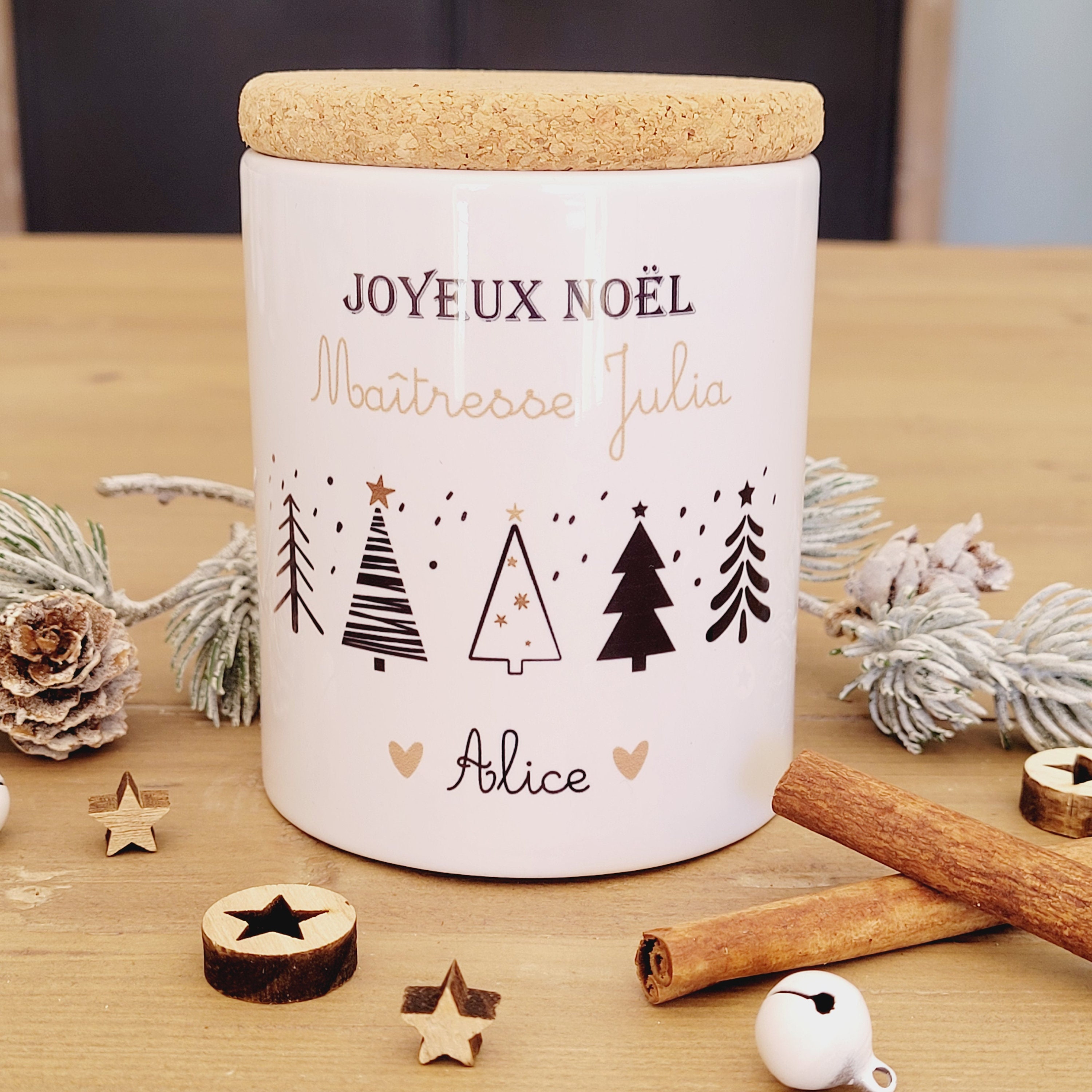 Bougie de Noël Maitresse/ Bougie Personnalisé/ Cadeau Personnalisée/ Motif Noel /Maitresse