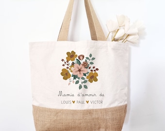 Personalized granny tote bag/mom jute and canvas tote bag/customizable jute tote bag/granny shopping bag/Grandmother's Day gift/mom