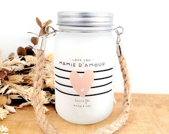 Lanterne Mason Jar personnalisée/lanterne verre dépoli personnalisable/mason jar personnalisable/cadeau fête des grands mères/Love you