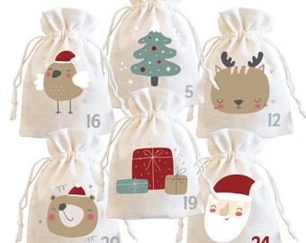 Calendrier de l'avent/calendrier pochon tissu/calendrier noel/calendrier de l avent personnalisable/calendrier avent tissu/premiers noel