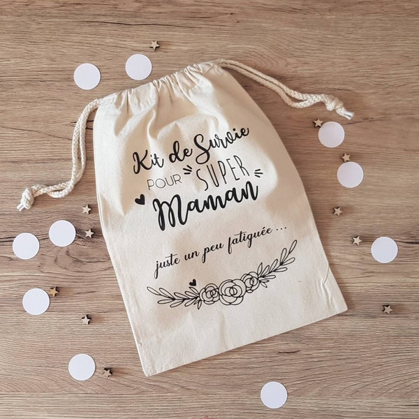 Kit de survie super maman/kit de survie pour maman/pochon  super maman/pochon baby shower/pochette baby shower/pochon naissance